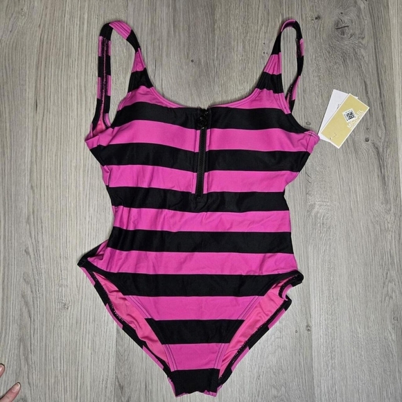 Michael Kors Other - Michael Kors Women's Pink and Black Classic Zip-Front Swimsuit-one-piece
